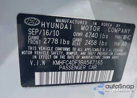 2011 Hyundai Azera Limited из США, поврежденный, VIN KMHFC4DF3BA547165